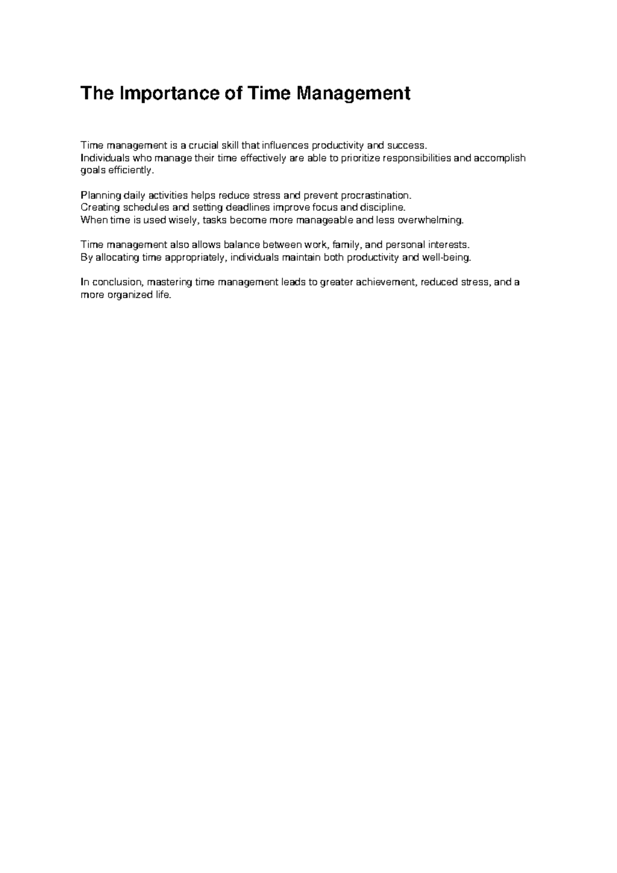 Time Management Essay Final - The Importance of Time Management Time ...