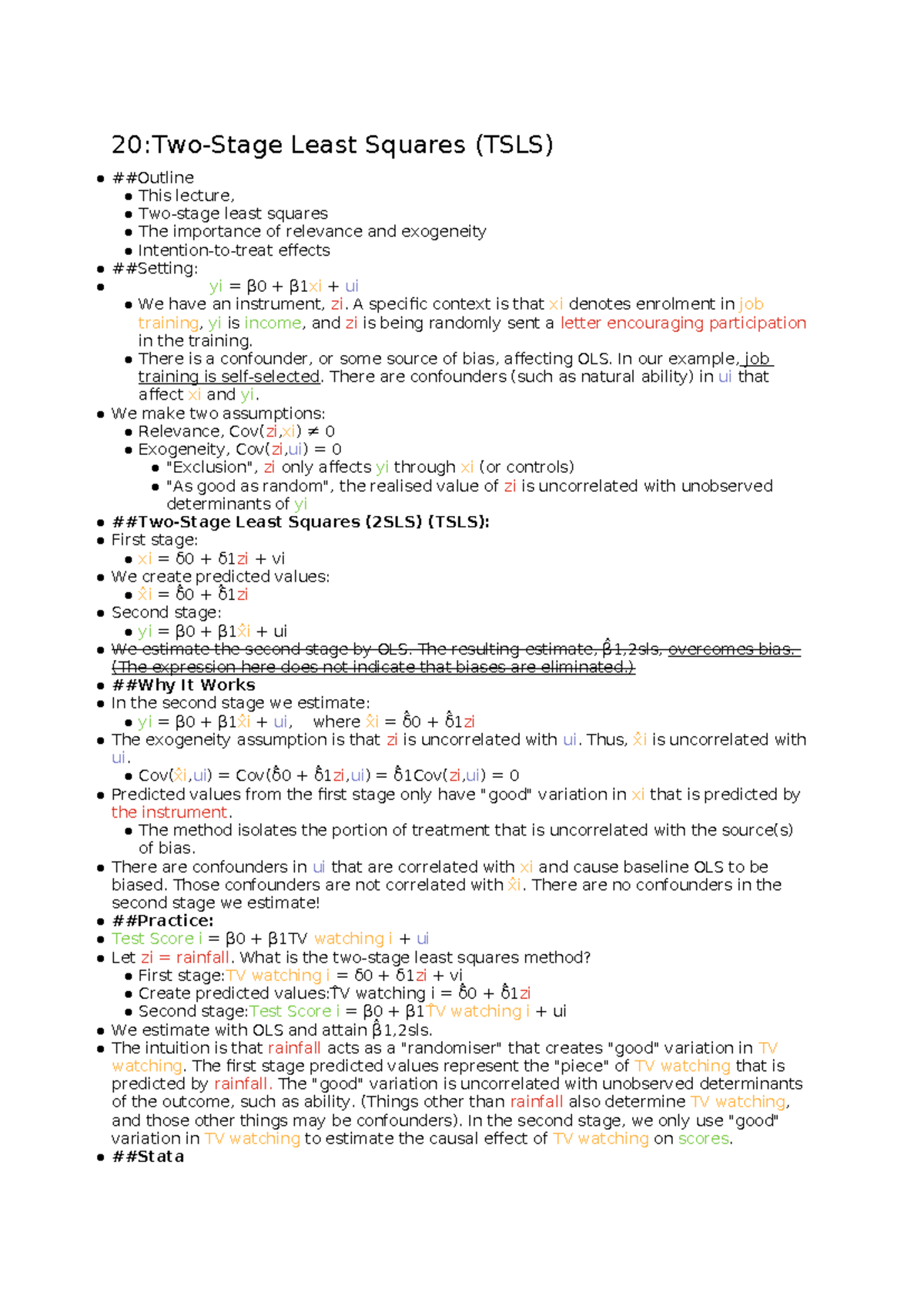 Two-Stage Least Squares (TSLS) Lecture Notes: Understanding Relevance ...
