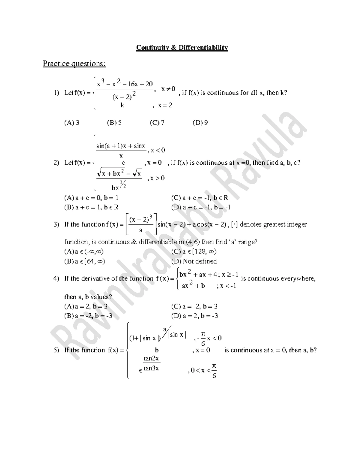 Solutions to Practice Questions on Continuity & Differentiability - Studocu