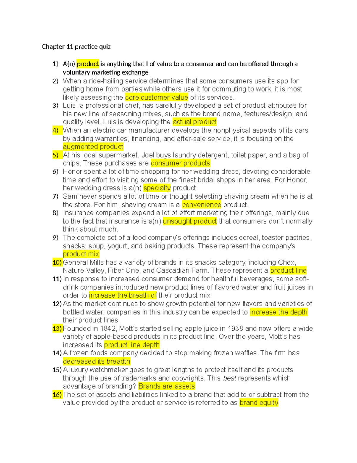 Chapter 11 Practice Quiz - Product Concepts and Brand Equity - Studocu