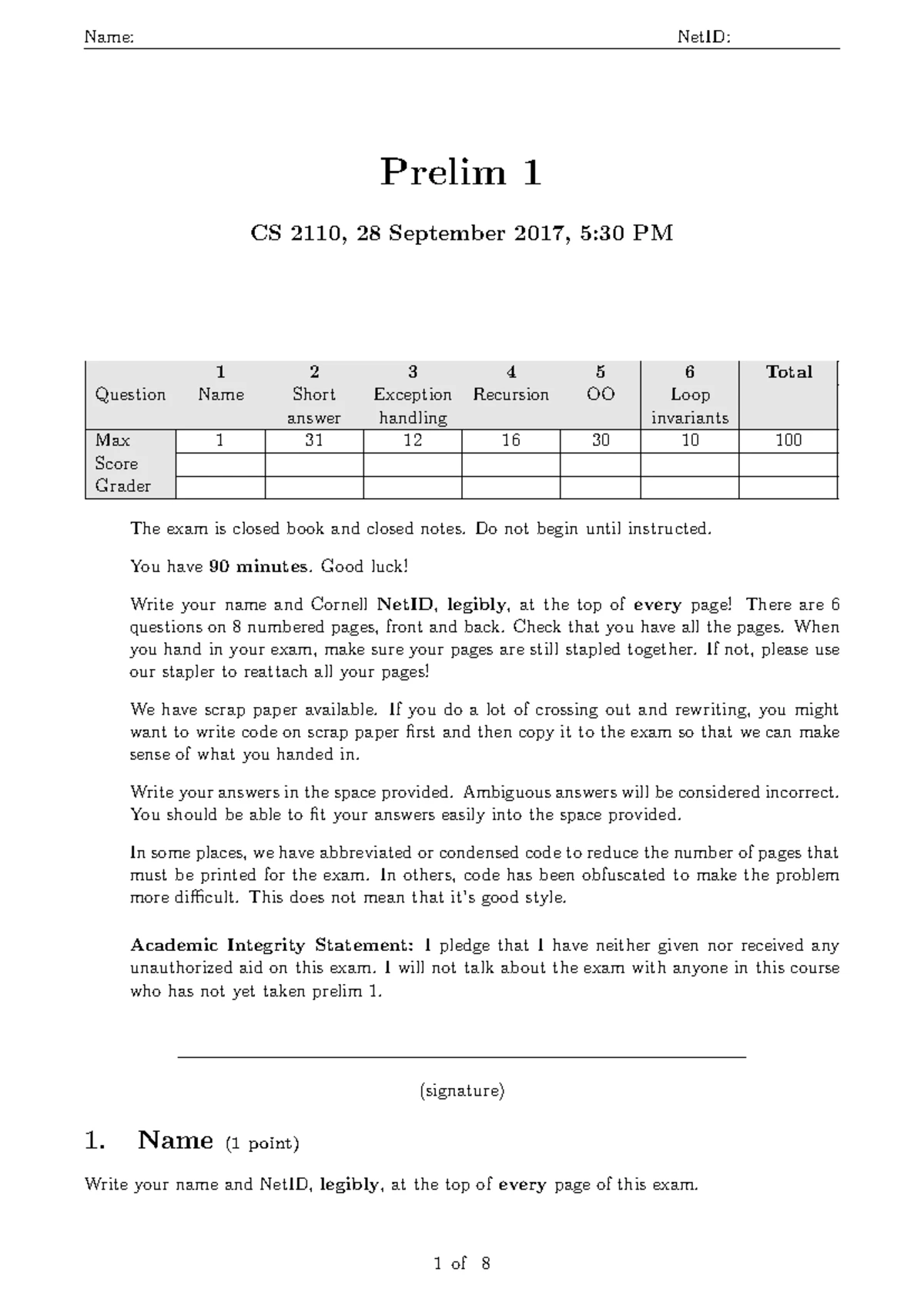 CS 2110 Final Exam Sample Solutions and Code Implementations - Studocu