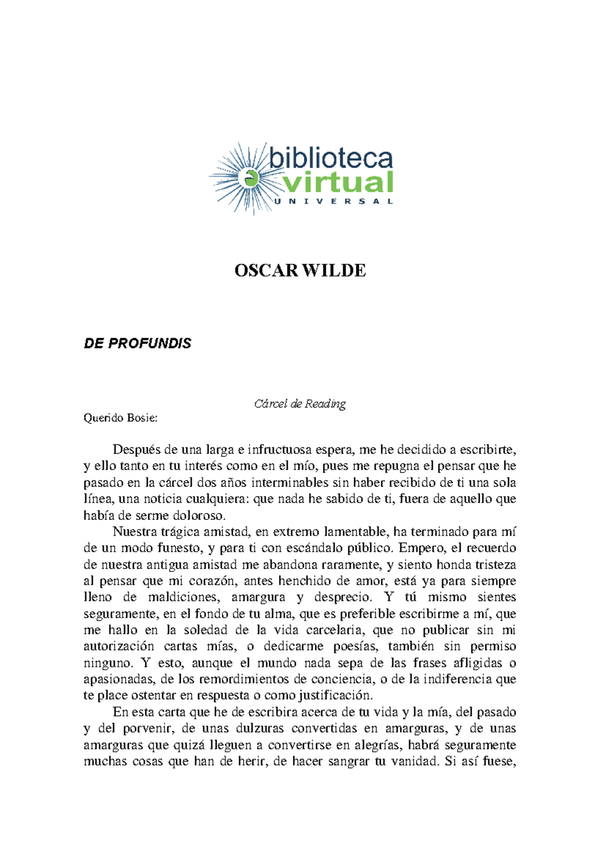 De profundis Oscar Wilde - OSCAR WILDE DE PROFUNDIS Cárcel de Reading ...