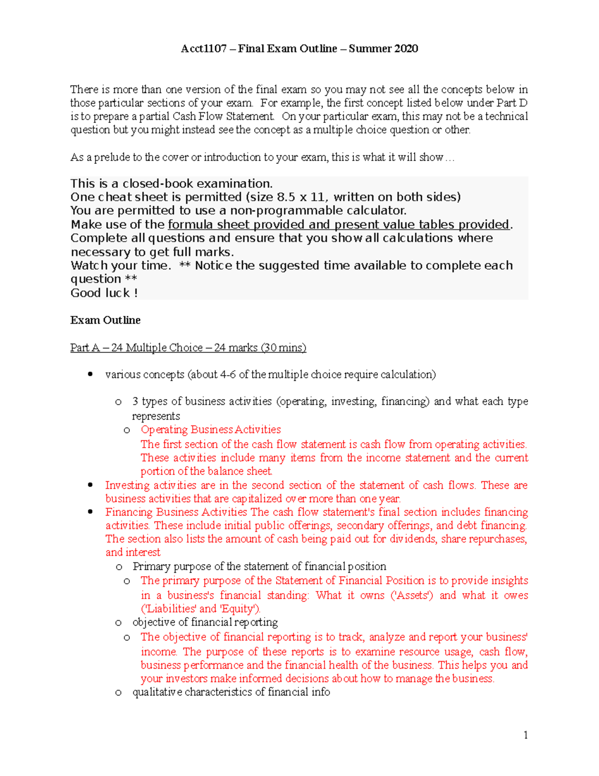 Acct1107 – Final Exam Outline & Study Guide – Summer 2020 - Studocu