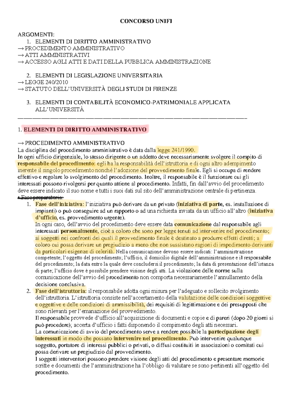 Concorso Unifi: Elementi di Diritto Amministrativo e Universitario - Document Preview