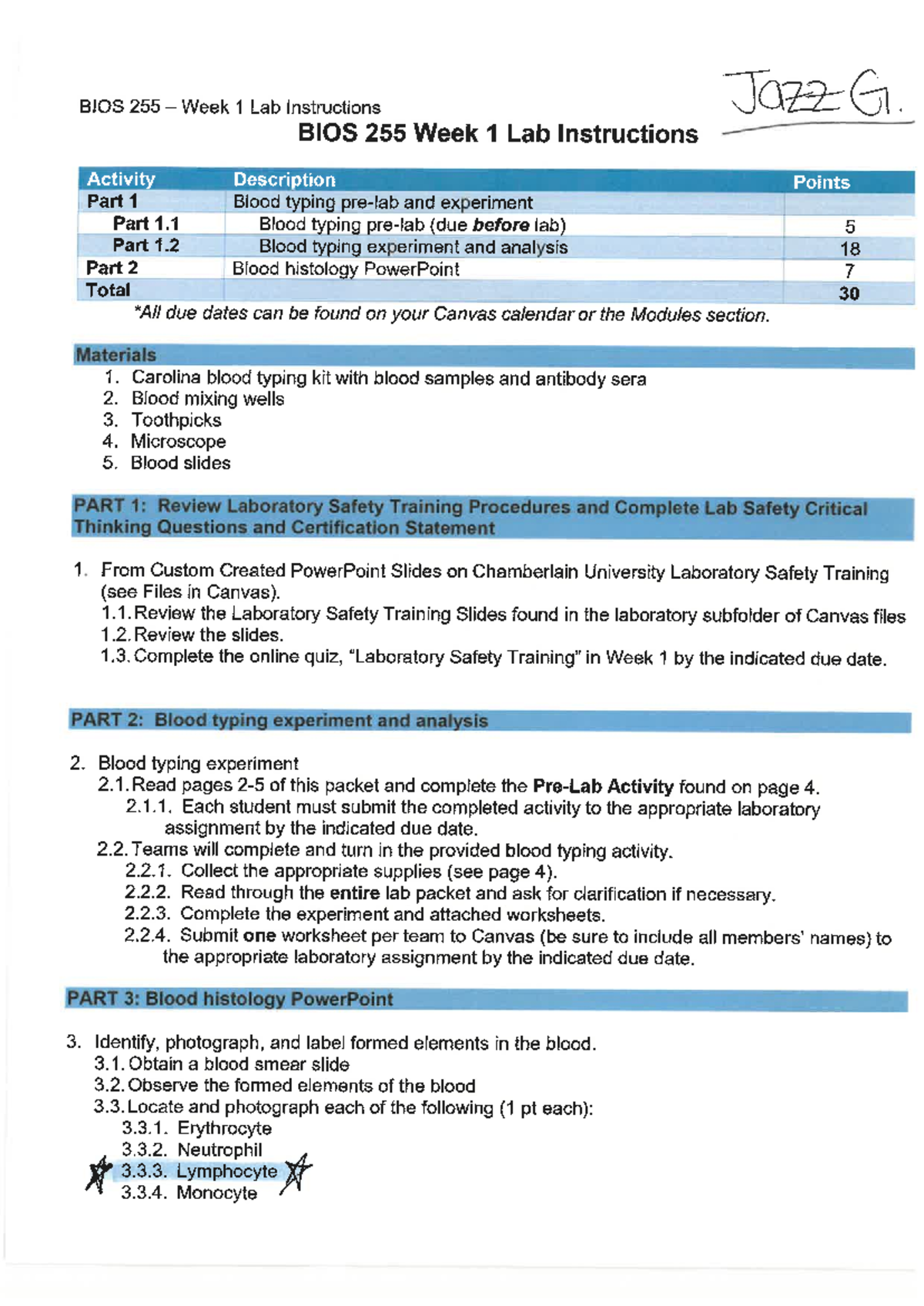 BIOS 255 Week 1 Lab Instructions: Blood Typing & Histology Activities ...