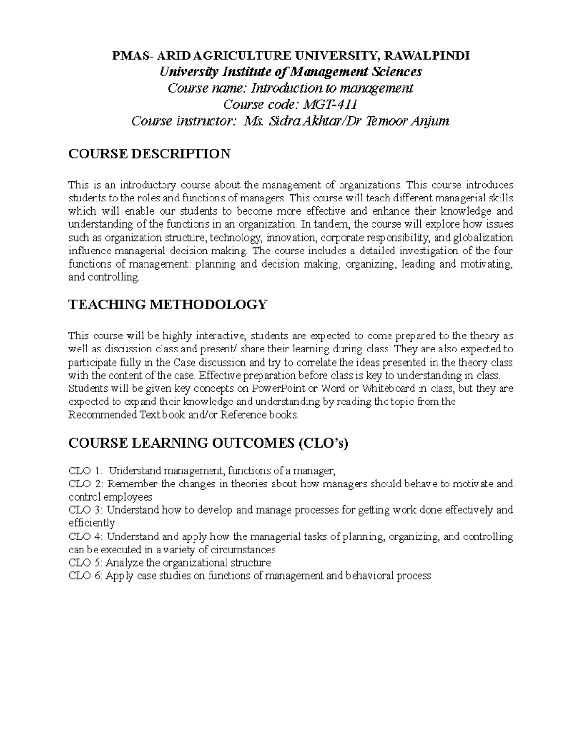 MGT 411 - Introduction to Management Course Notes and Insights - Studocu