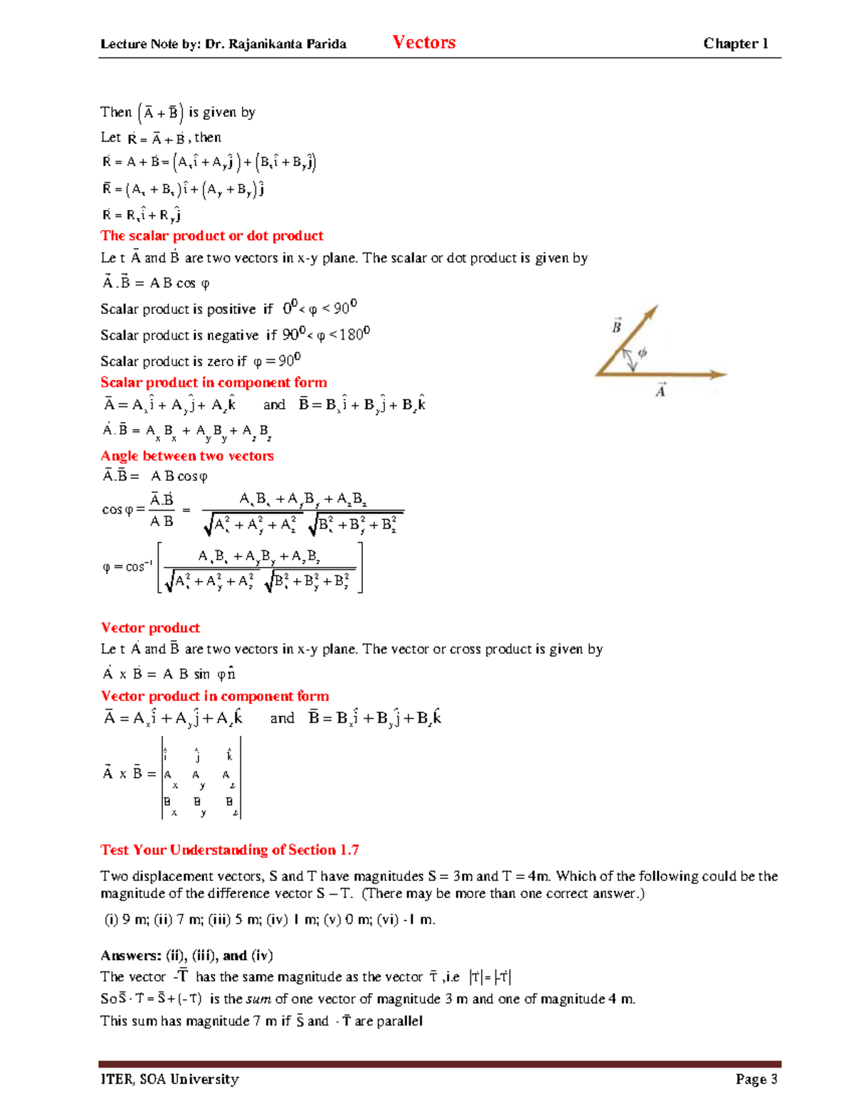 Vectors Lecture Note: Dr. Rajanikanta Parida - Chapter 1 Overview - Studocu