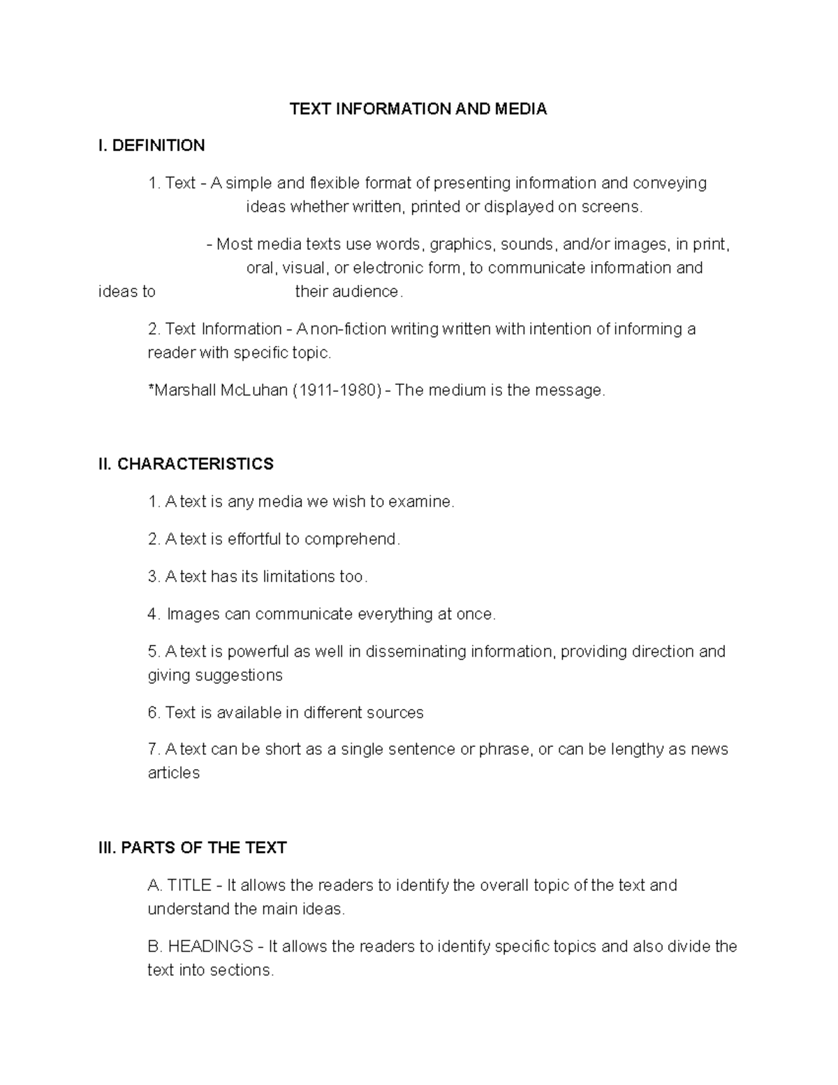 Text Information and Media: Exploring Texts and Their Characteristics ...