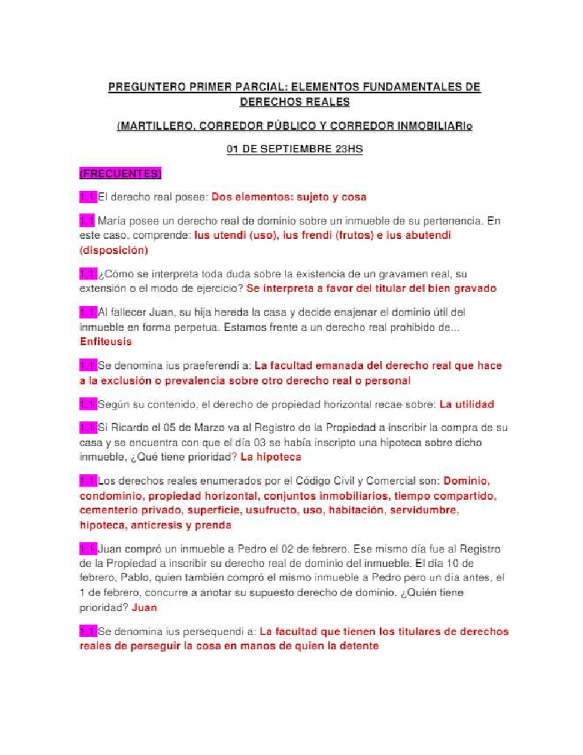 PREGUNTERO PRIMER PARCIAL: ELEMENTOS FUNDAMENTALES DE DERECHOS REALES (DERECHO - Document Preview