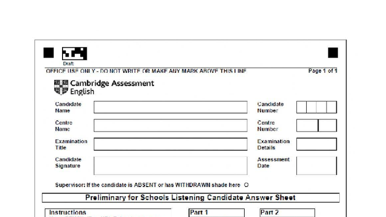 PET Listening Answer Sheet - Cambridge Assessment English - Studocu