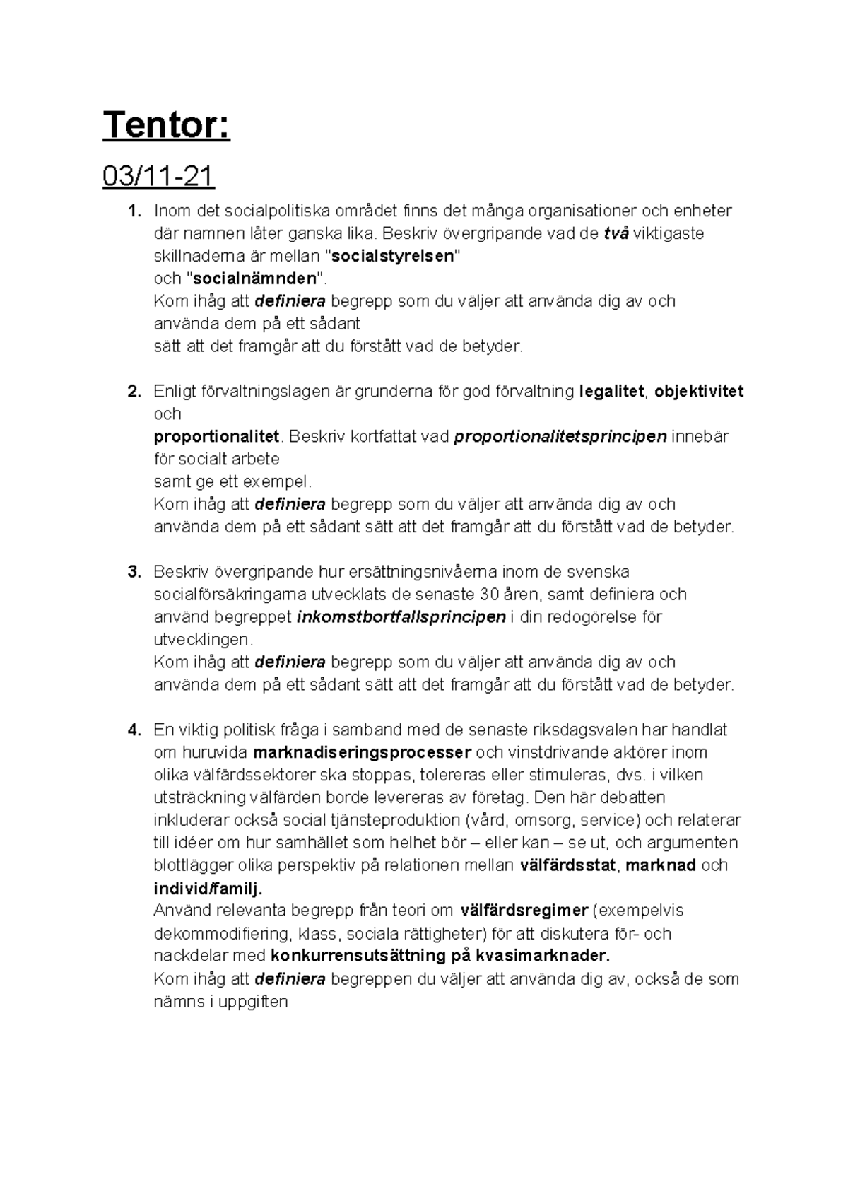 Samtliga Tentor i Socialpolitik och Socialt Arbete SV - Sammanställning ...