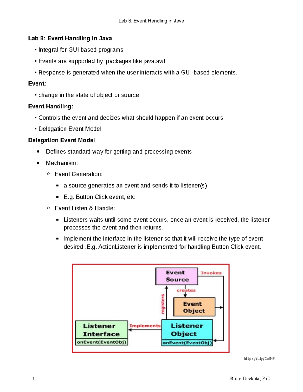 Lab 8 - Event Handling in Java: Understanding Delegation Model - Studocu