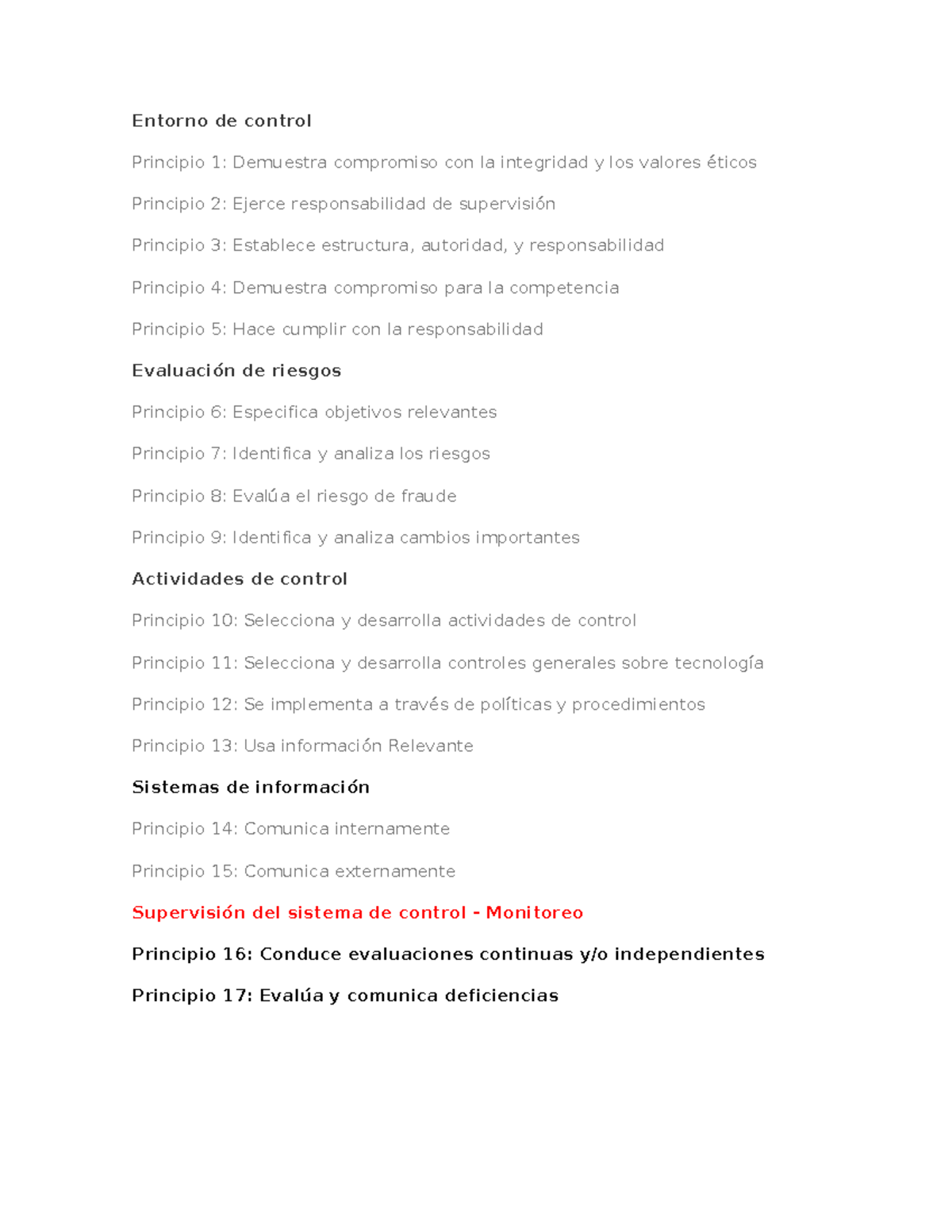 Principios del COSO 2013: Control y Evaluación de Riesgos - Studocu