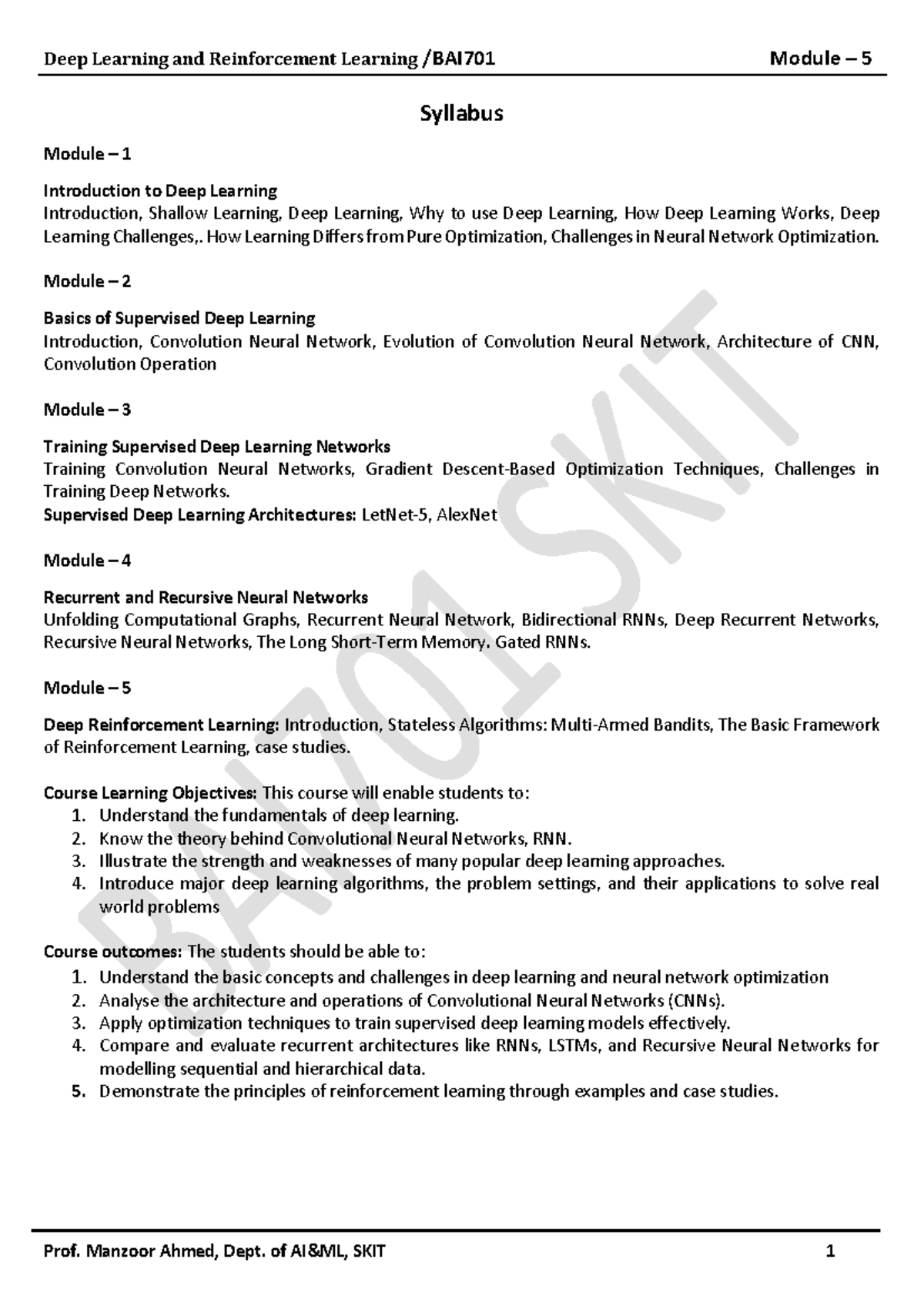 Deep Learning and Reinforcement Learning Module 5 Notes for AIML ...