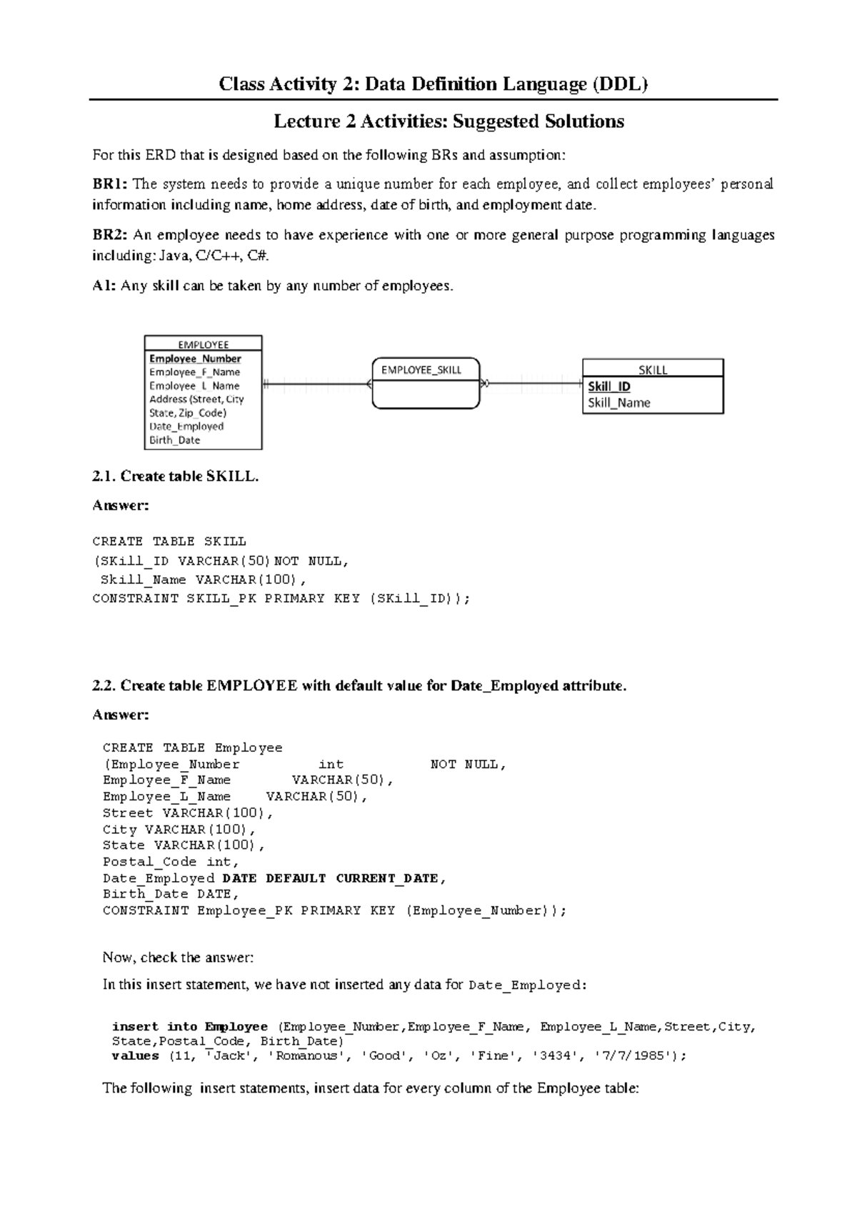 Tut2 - SQL DDL and Data Manipulation Solutions by UTS - Studocu