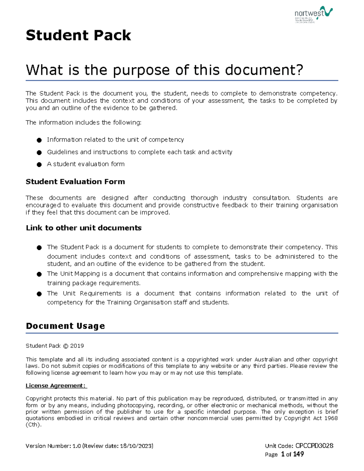 1. Cpccpd 3028 Student Pack V1 - What is the purpose of this document ...