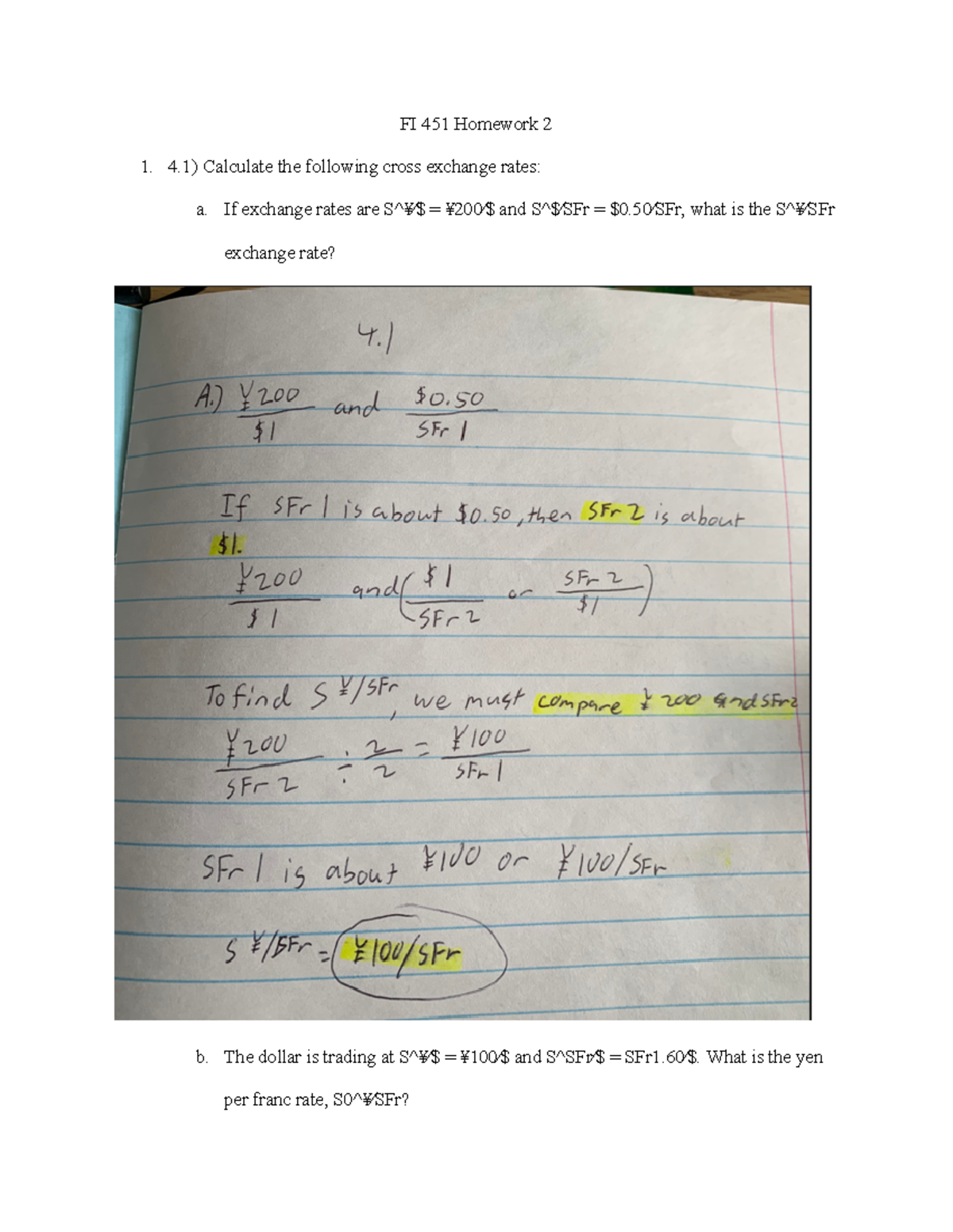 Working with homework - FI 451 Homework 2 Calculate the following cross ...