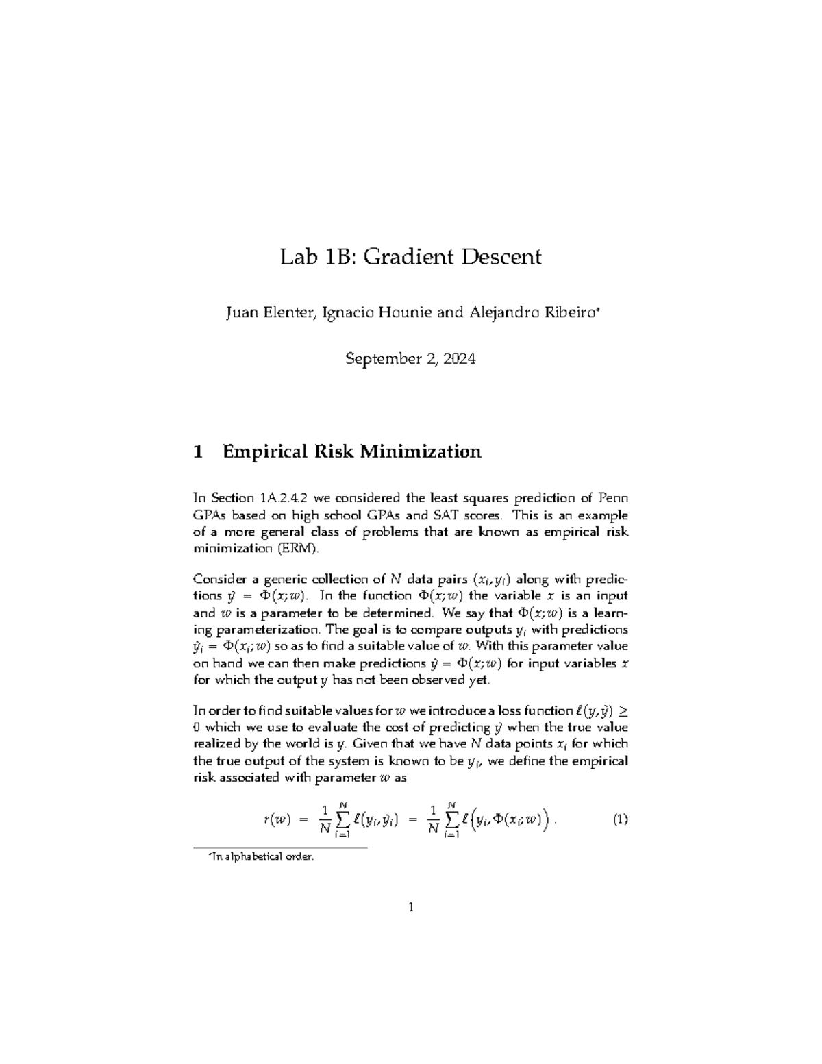Empirical Risk Minimization in Gradient Descent (Lab 1B) - Studocu