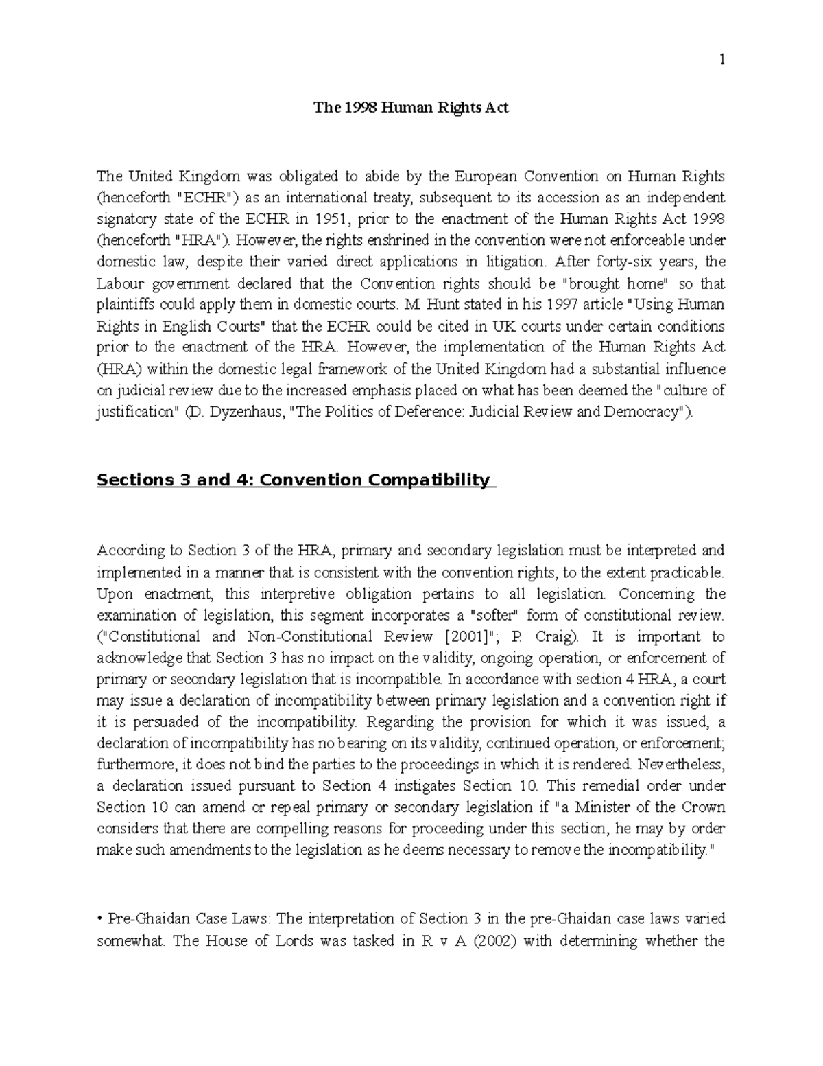 HRA 1998: A Comprehensive Analysis of the Human Rights Act - Studocu