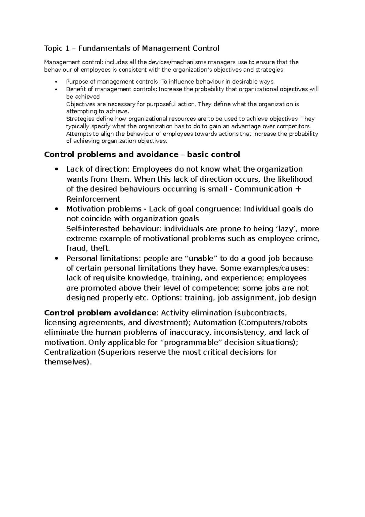 Management control fundamentals and performance measurement (MGT 101 ...