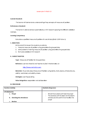 Lesson Plan in Basic Concepts of Probability - Lesson Plan in ...
