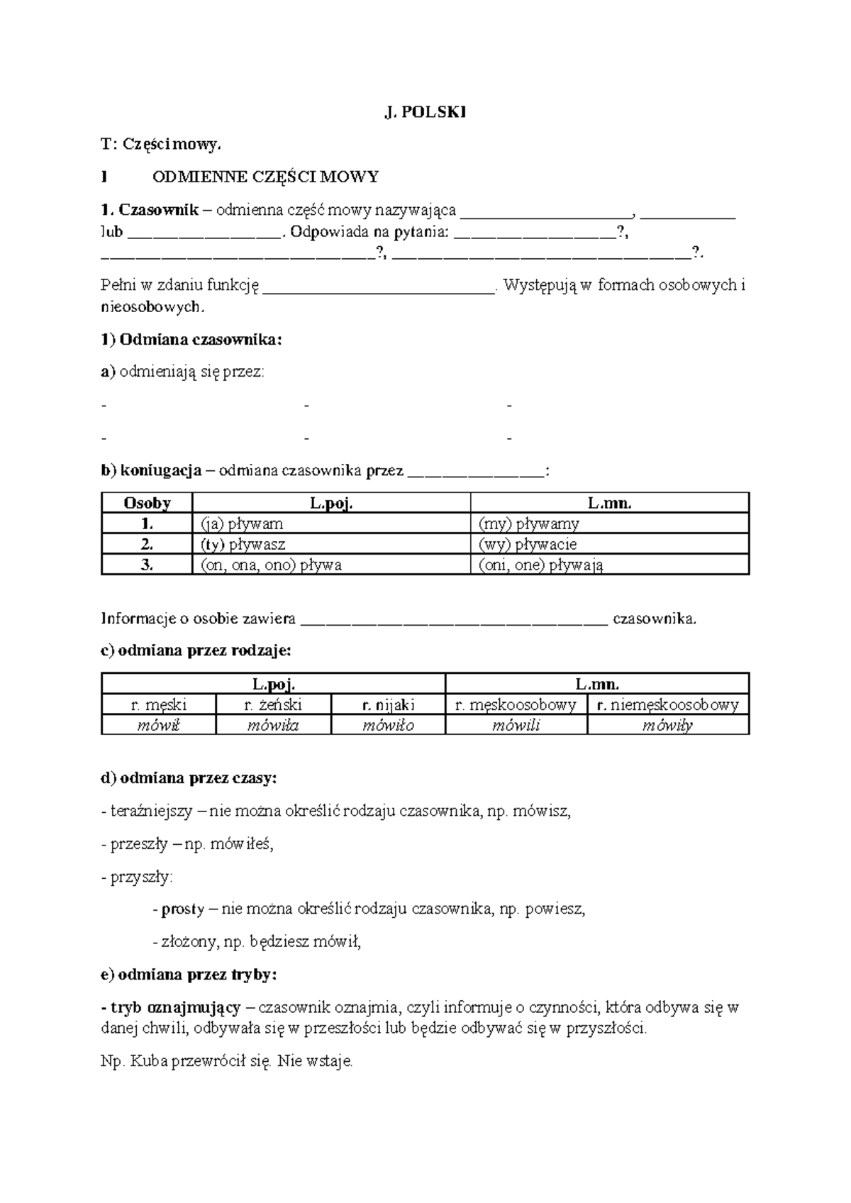 Sprawdzian Z Polskiego Części Mowy 2 Gimnazjum