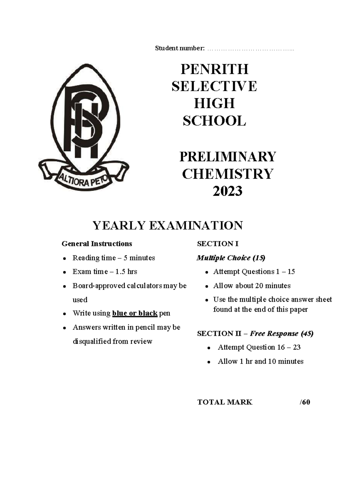 2023 YEAR 11 Chemistry Preliminary Yearly Exam - Studocu
