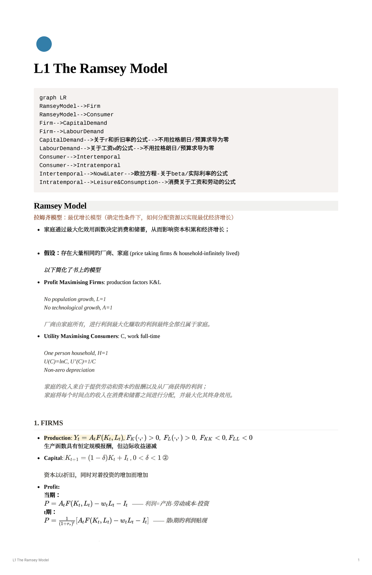 Ramsey Model Notes - Week 1 (经济与资源分配分析) - Studeersnel