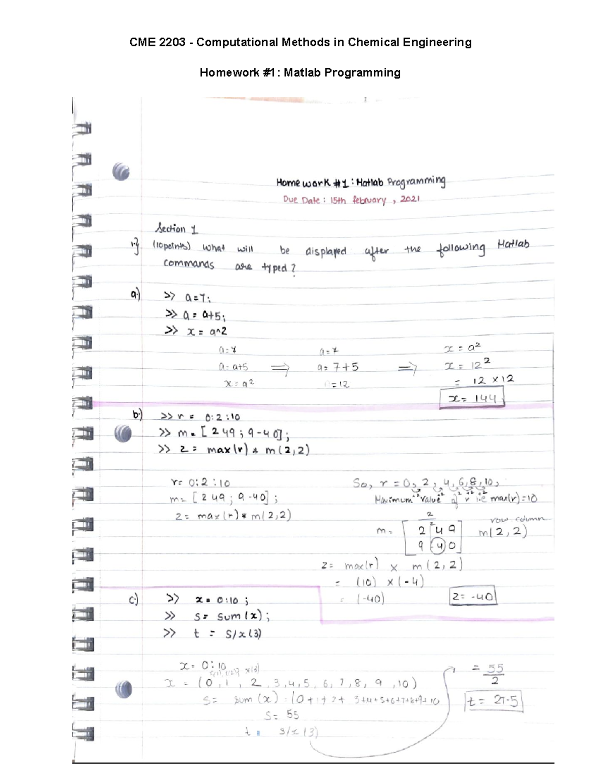 Homework #1: Matlab Programming - Solutions and Code Analysis - Studocu