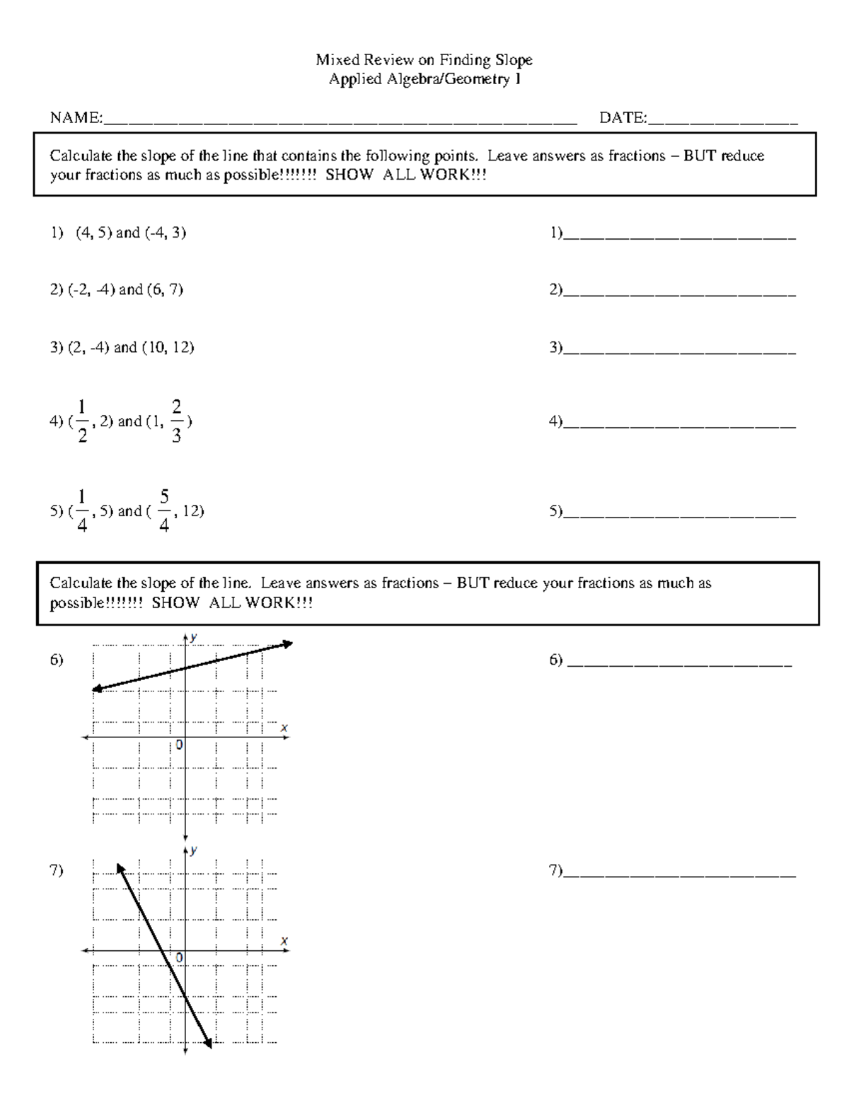Slope Worksheet - Mixed Review on Finding Slope (Math 101) - Studocu
