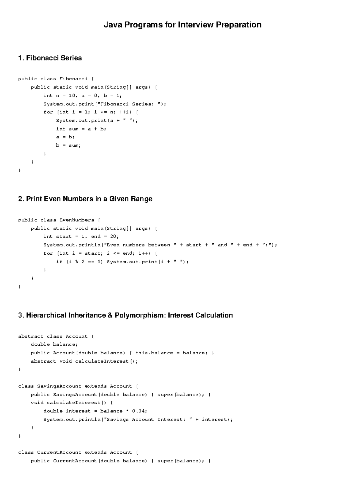 Java Interview Prep: Key Programs & Concepts - Studocu