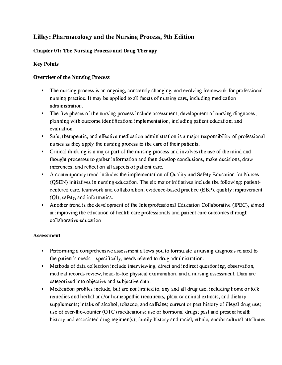 Chapter 01 - The Nursing Process in Drug Therapy (Pharmacology) - Studocu