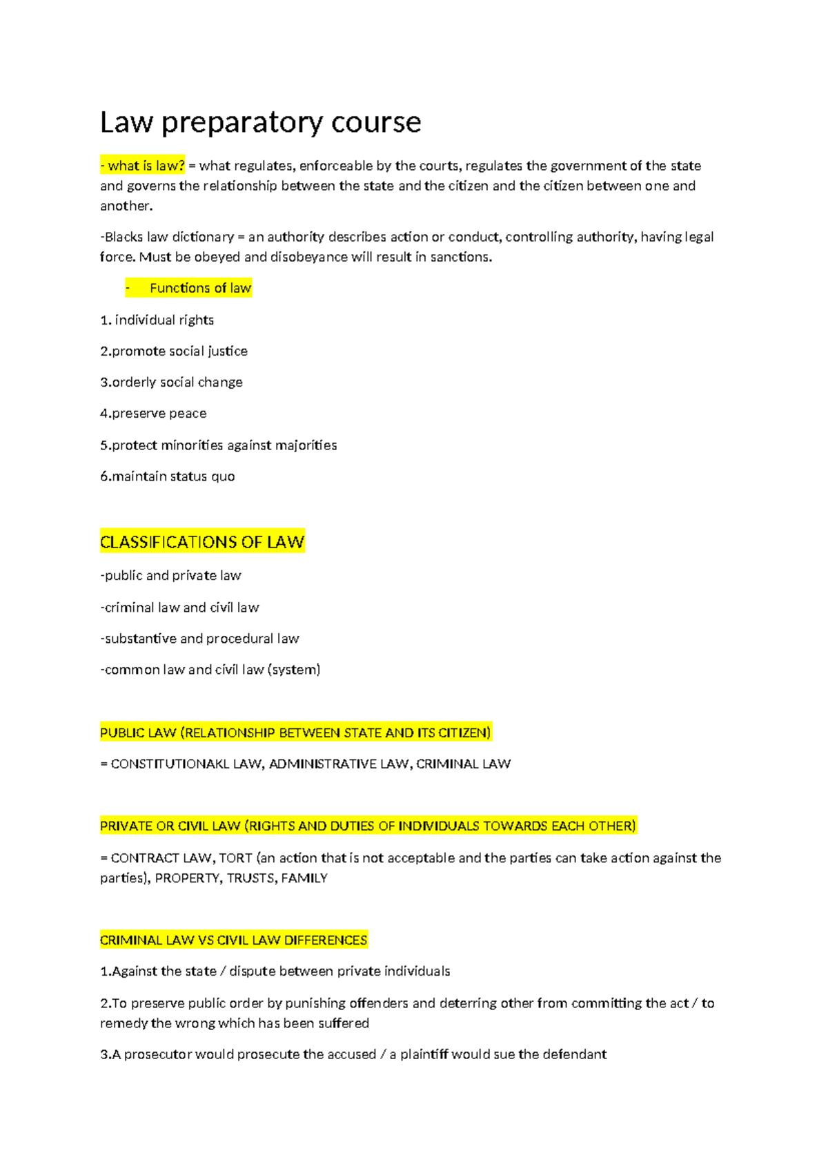 Law 101: Essential Concepts in Law & Classifications Overview - Studocu