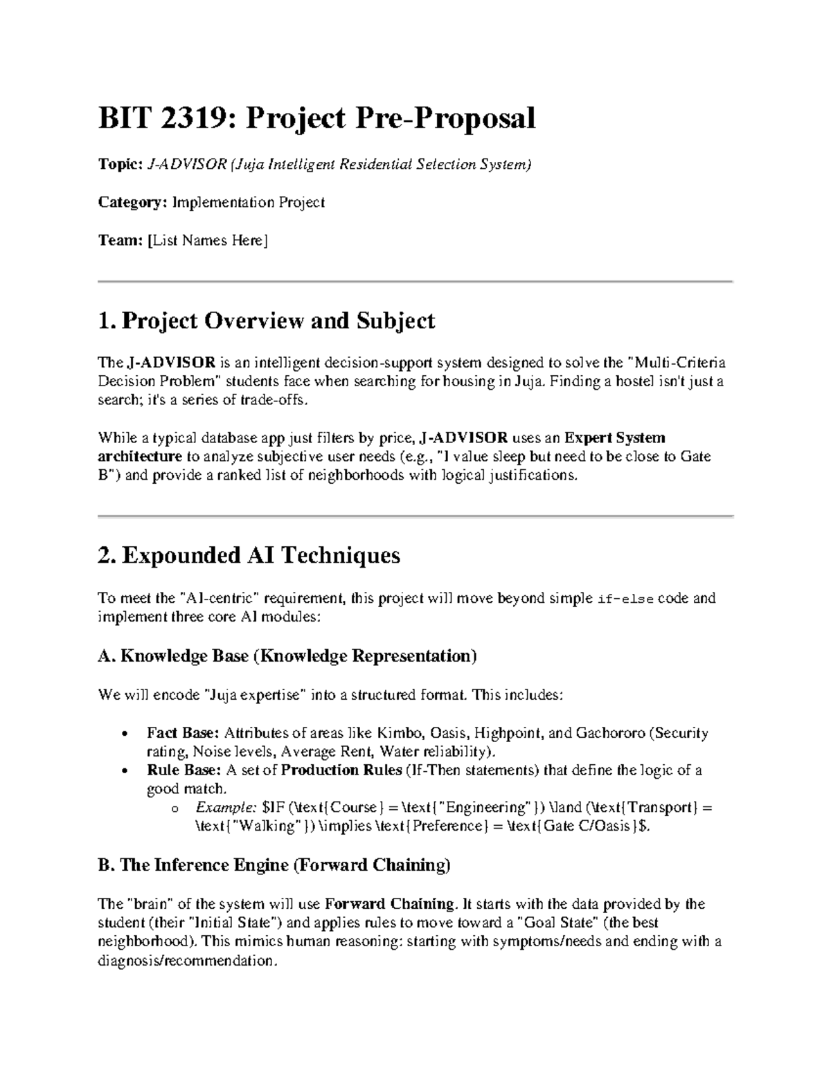 BIT 2319: Implementation Project on Juja Intelligent Housing System ...