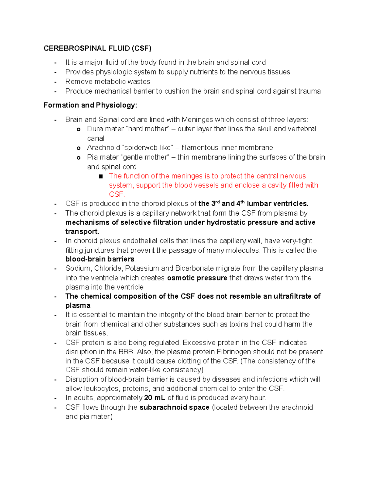 Cerebrospinal Fluid (CSF) - CEREBROSPINAL FLUID (CSF) - It is a major ...