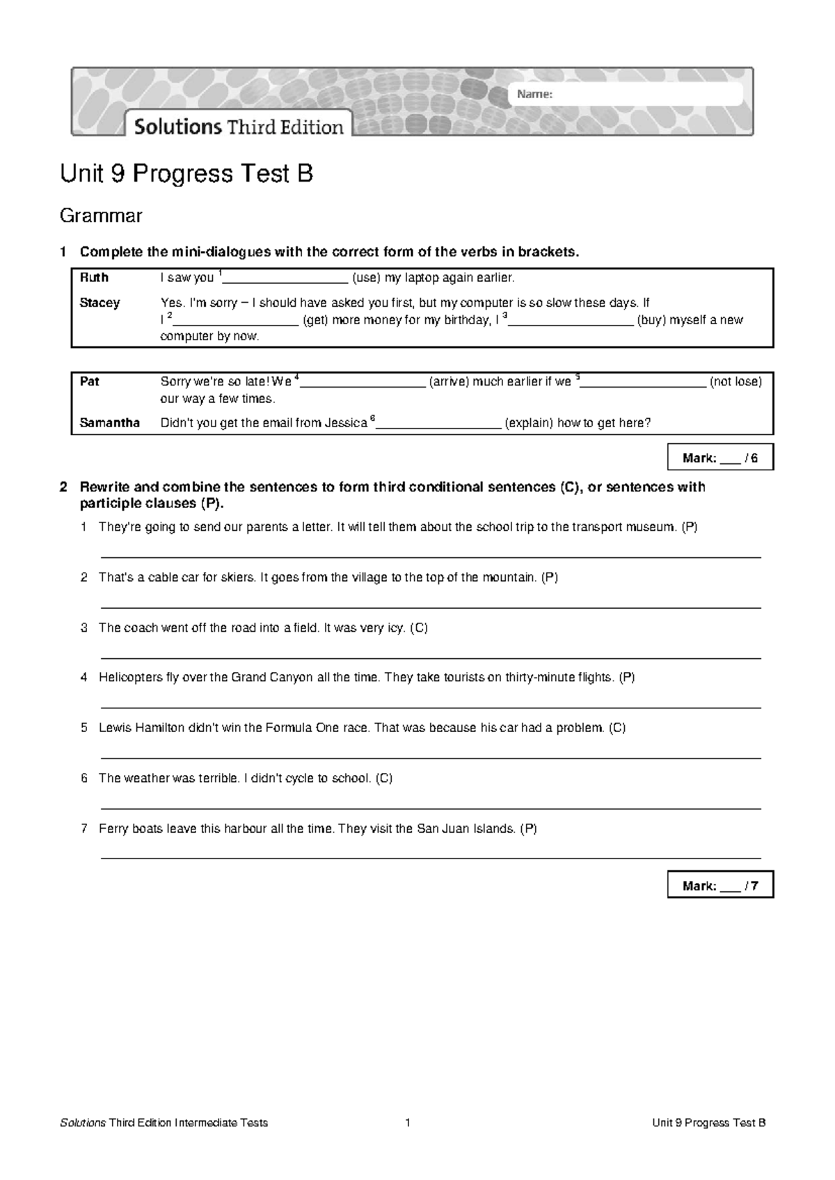 436061392 Unit 9 Progress Test B - Grammar & Vocabulary Exercises - Studocu