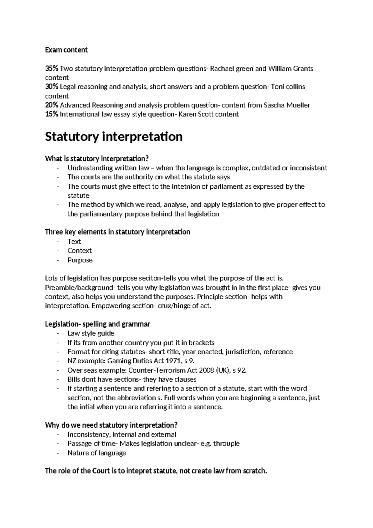 LAWS101 Final Exam Revision - Summary of Legal Method and Institutions ...