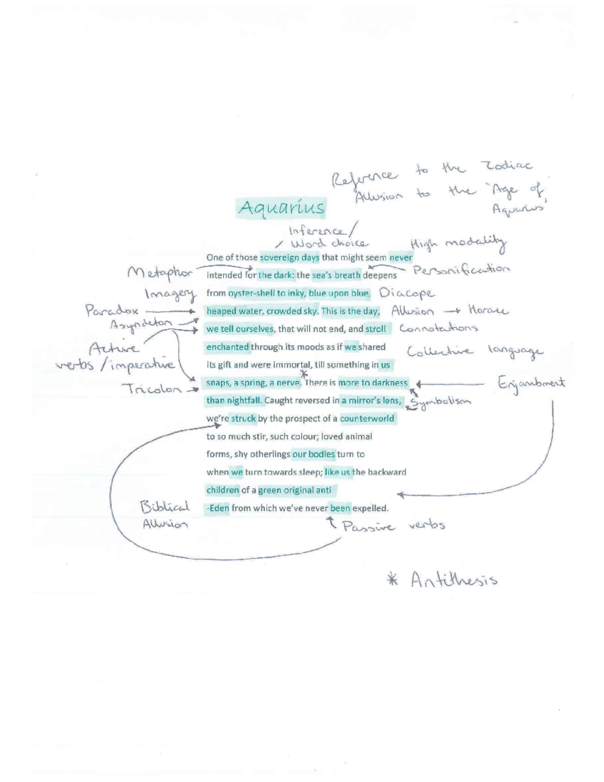 Aquarius - Annotated Poem Analysis for Earth Hour - Studocu