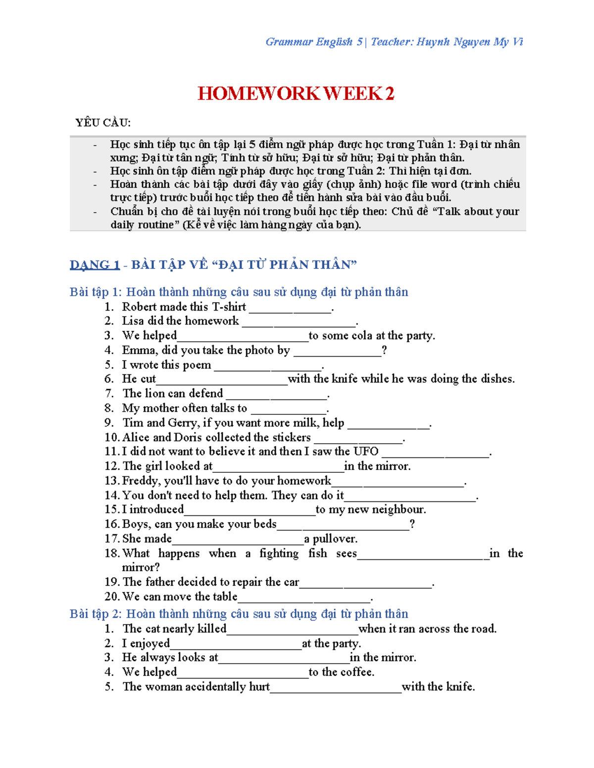 Homework Week 2: Grammar Focus in English 5 - Studocu