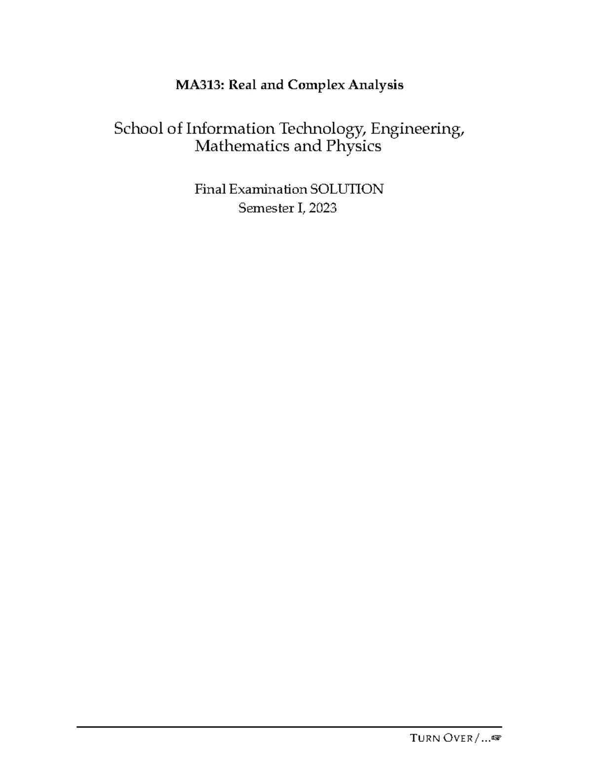 MA313: Final Exam - Real and Complex Analysis Semester I, 2023 - Studocu