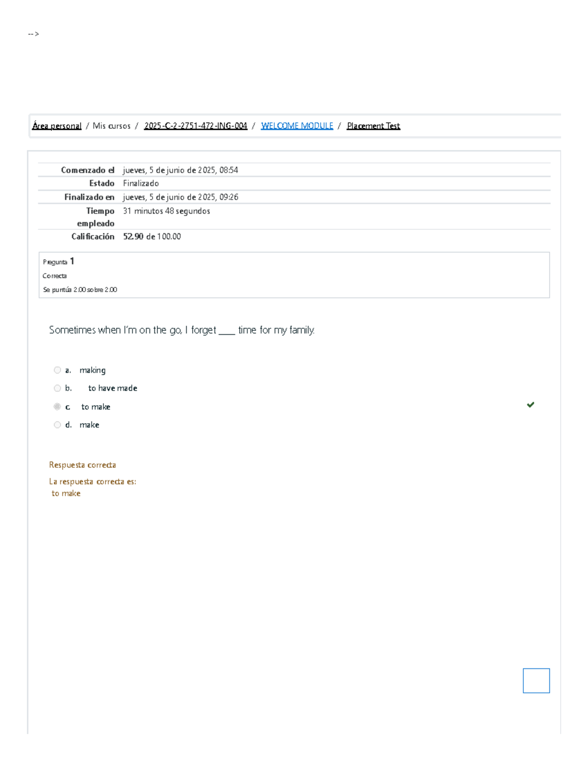 Placement Test Review for Course Code: WELCOME MODULE - Studocu
