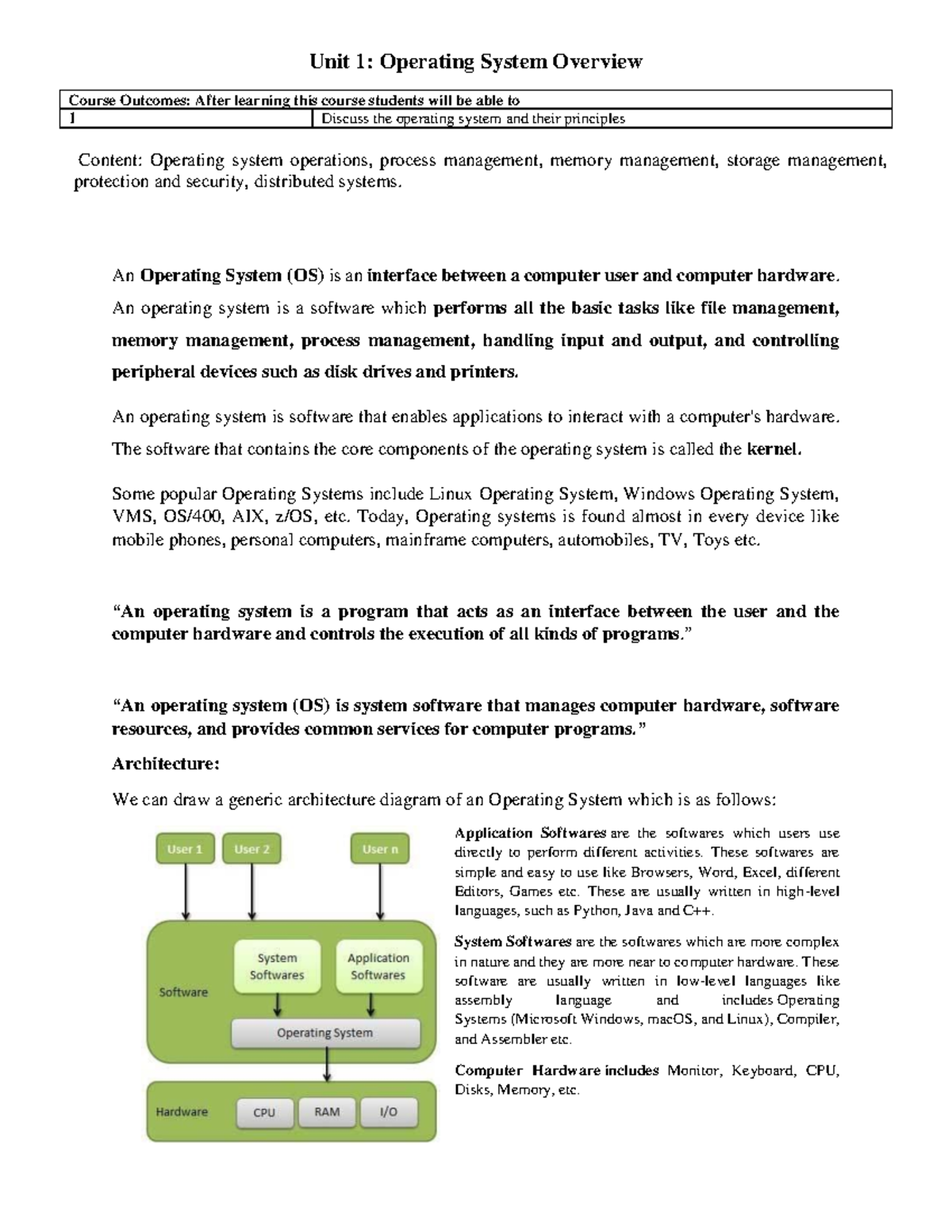 Unit 1 & 2: Comprehensive Overview of Operating Systems (OS) - Studocu