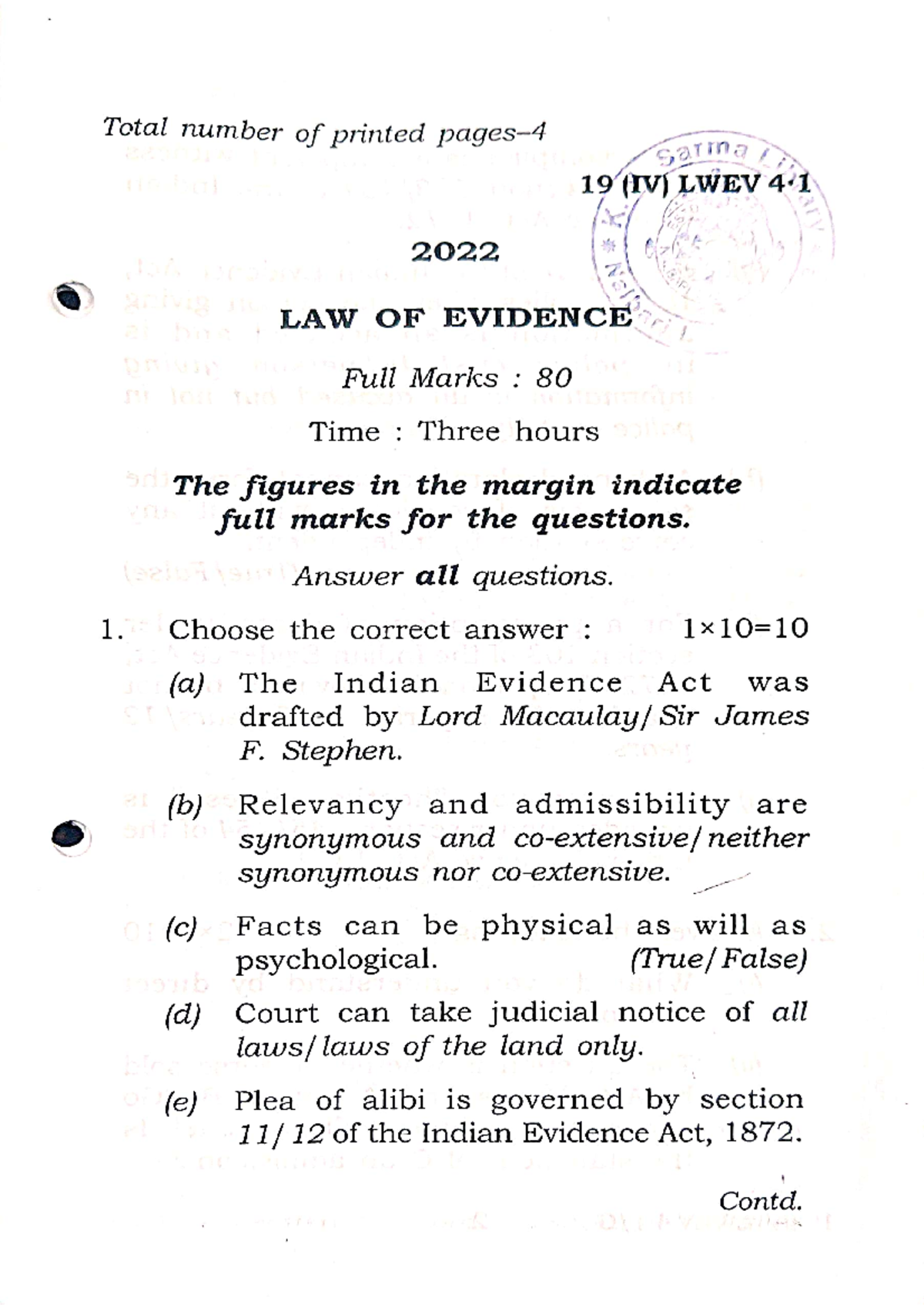 LLB 4th Sem 2022 - Comprehensive Question Paper on Law Subjects - Studocu