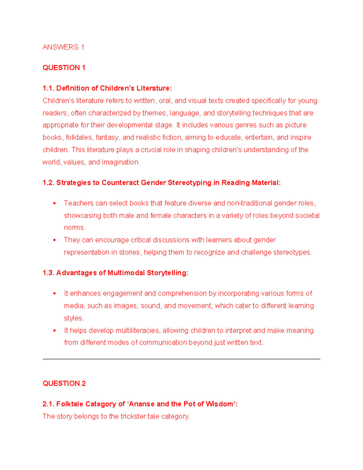 TTM113 Assignment 101 - answers - ANSWERS 1 QUESTION 1 1. Definition of ...