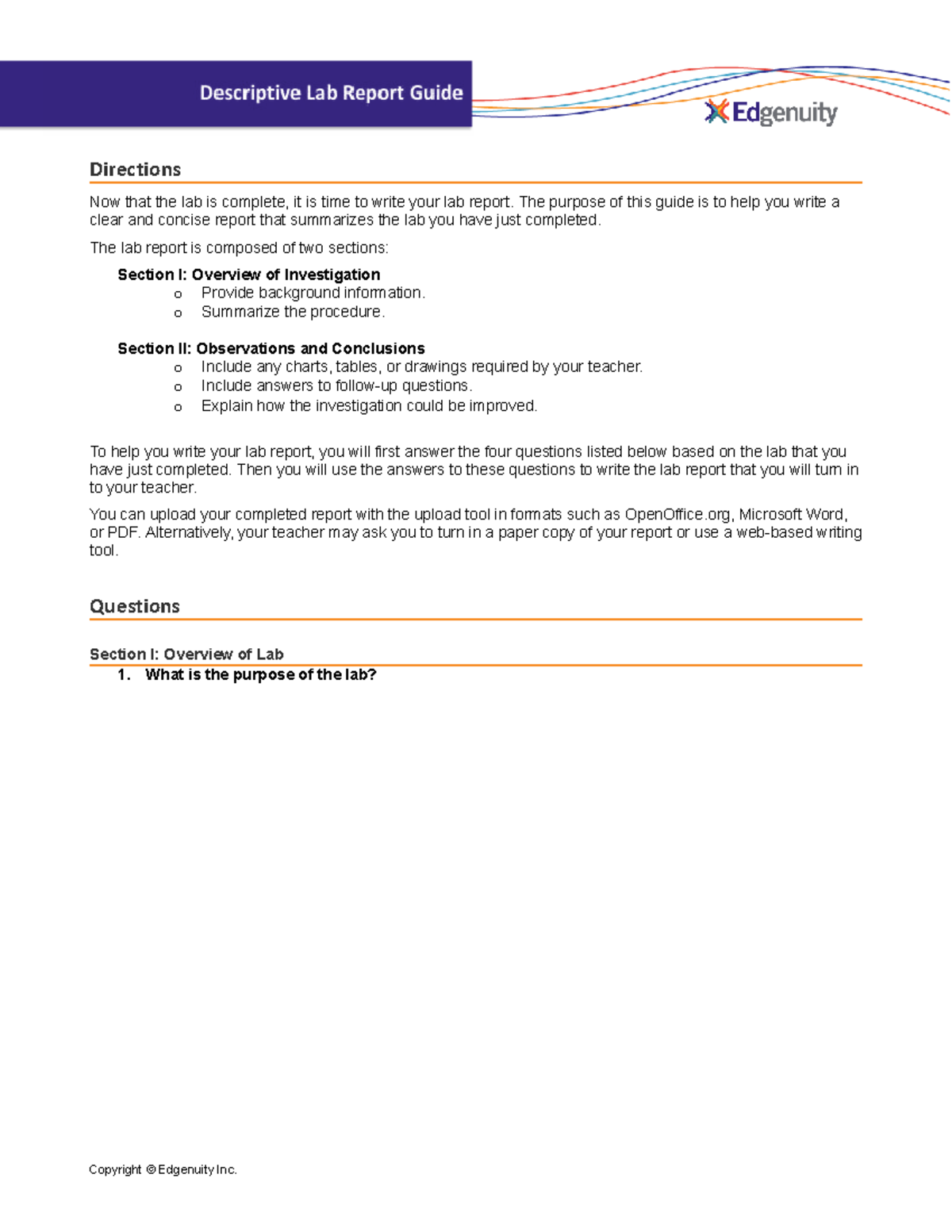 Descriptive Lab Report Guide for Lab Completion - Studocu