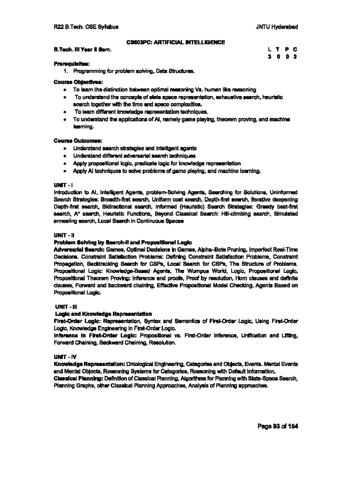 CS603PC: B.Tech II Sem AI Syllabus - JNTU Hyderabad - Studocu