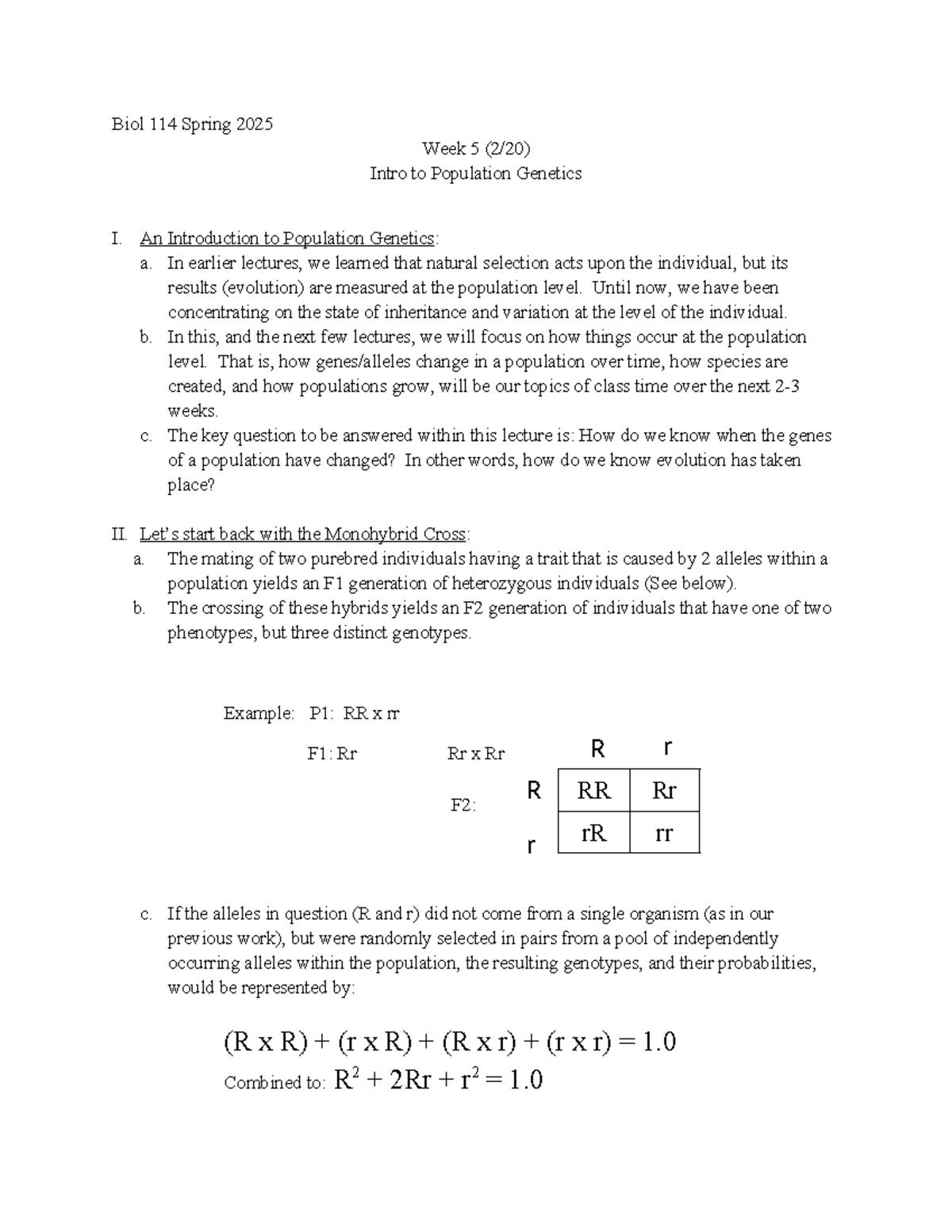 Biol 114 Spring 2025 Lecture: Introduction to Population Genetics ...