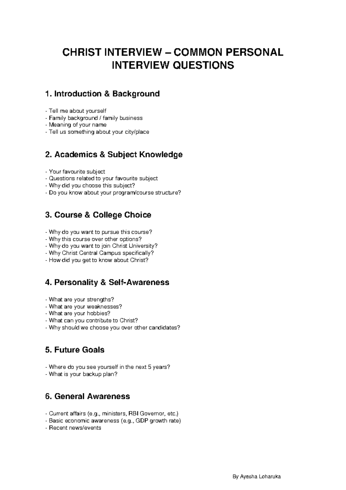 Christ Interview Common Questions for BSHBDBHJBJD - Studocu