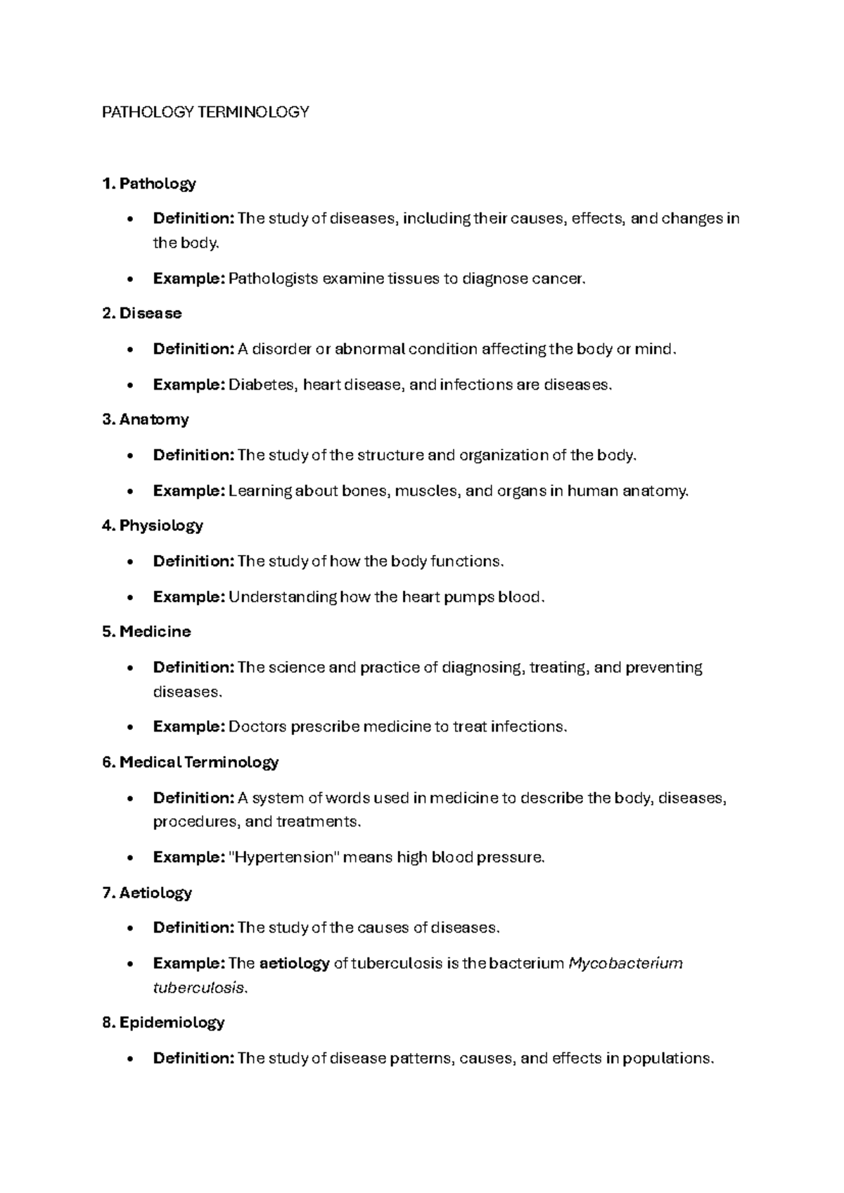 PATHO 101: Key Terms and Definitions in Pathology and Medicine - Studocu
