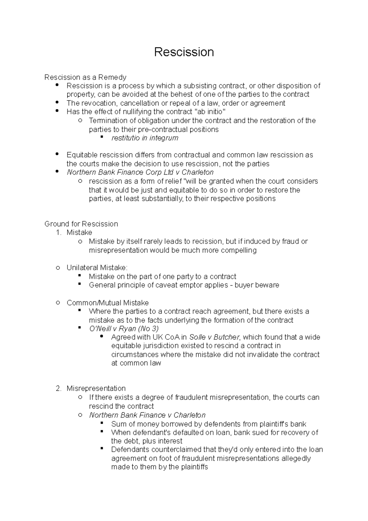 Rescission in Equity: Understanding Grounds for Contract Nullification ...